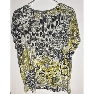 CJ Banks Blouse Women's Plus Size 3X Ruffle Overlay Black & White Short  Sleeve